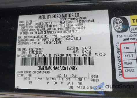 2010 Mercury Milan from USA, damaged, VIN 3MEHM0HA6AR612482